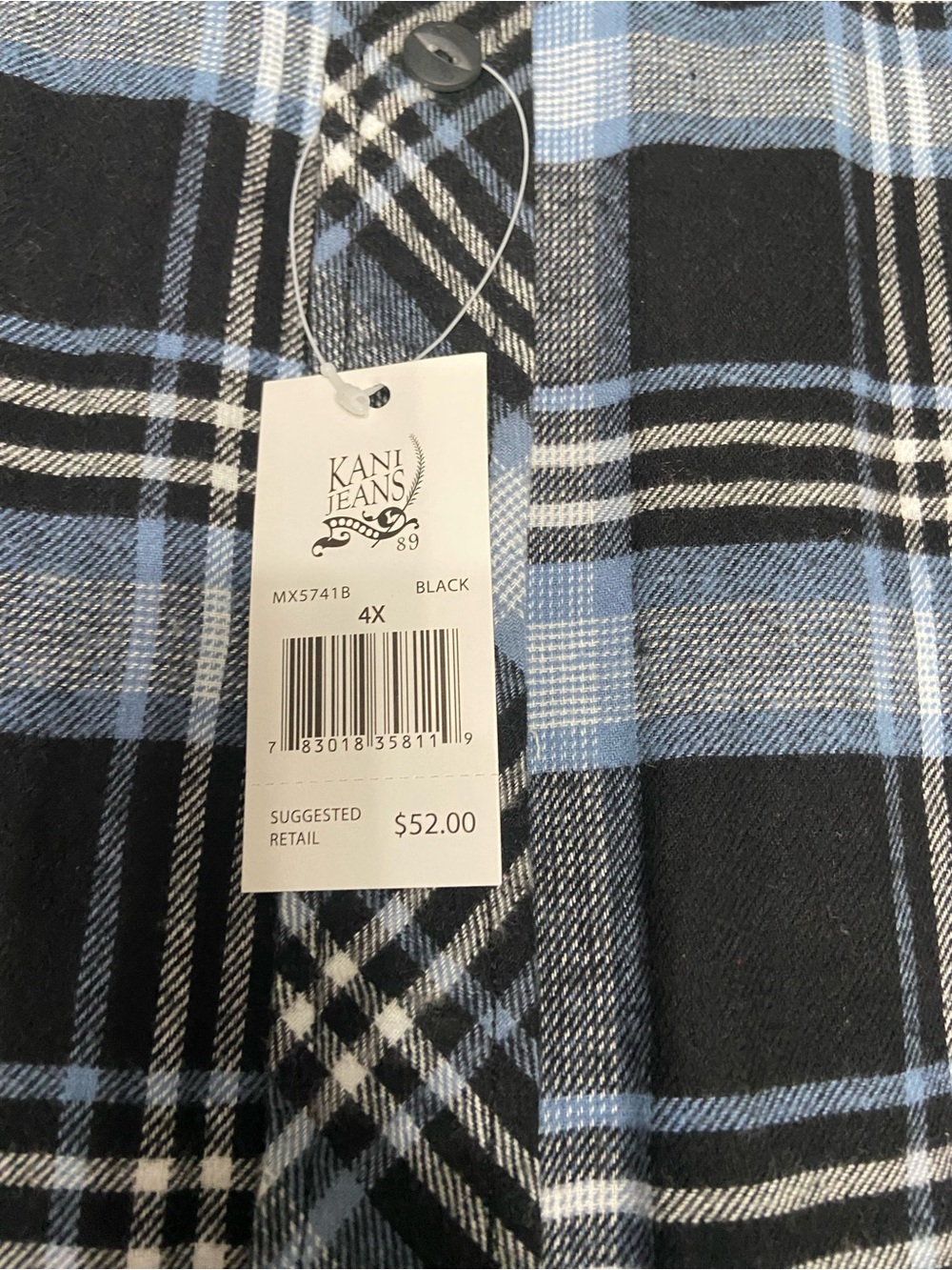 KARL KANI Mens Flannel Plaid Button Up Shirt Blue Black White 4X Outdoors - Picture 5 of 17